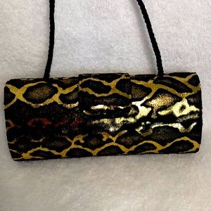Gold Black Animal Print Clutch With Strap